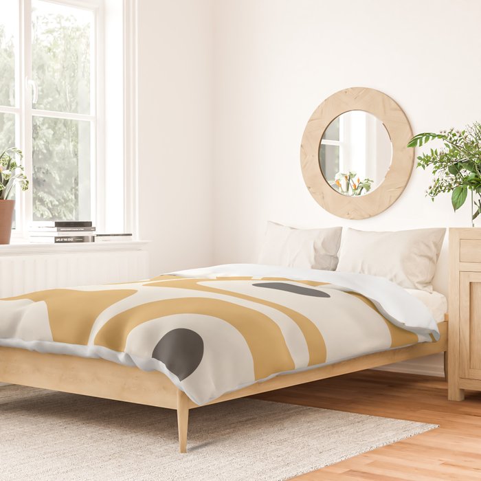 Mid Century Modern Piquet Pattern in Mustard Gold Charcoal Cream  Duvet Cover Gallery Image 2