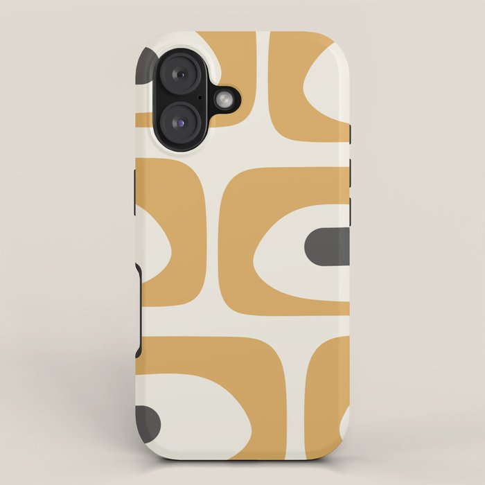Mid Century Modern Piquet Pattern in Mustard Gold Charcoal Cream  iPhone Case Gallery Image 1