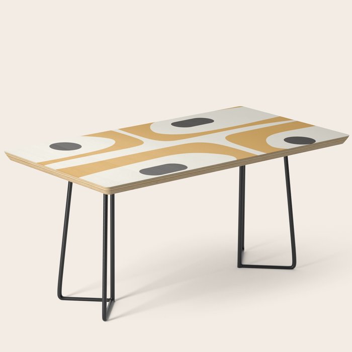 Mid Century Modern Piquet Pattern in Mustard Gold Charcoal Cream  Coffee Table Gallery Image 1