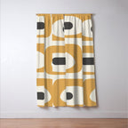 Mid Century Modern Piquet Pattern in Mustard Gold Charcoal Cream  Window Curtain Gallery Image 3