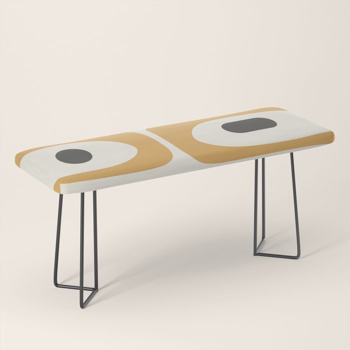 Mid Century Modern Piquet Pattern in Mustard Gold Charcoal Cream  Bench Gallery Image 1