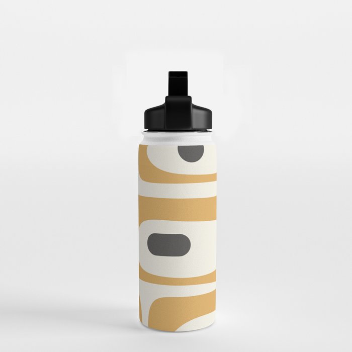 Mid Century Modern Piquet Pattern in Mustard Gold Charcoal Cream  Water Bottle Gallery Image 2