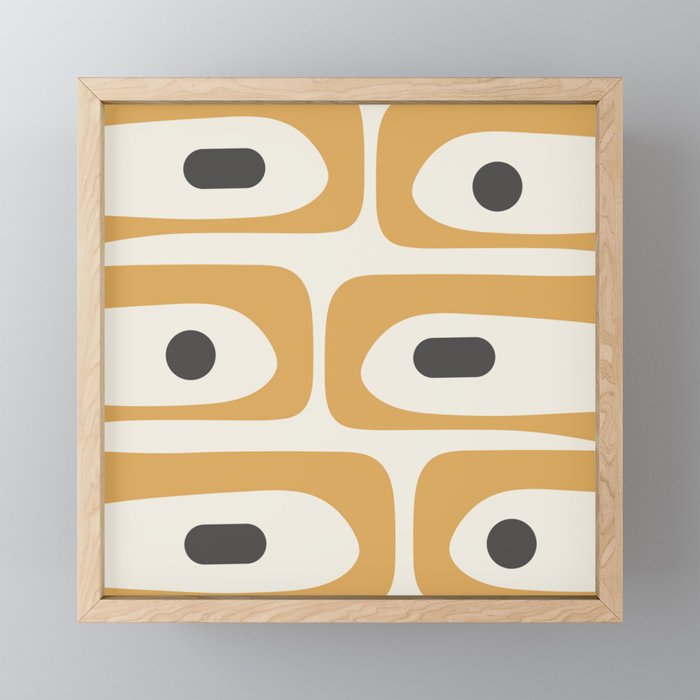 Mid Century Modern Piquet Pattern in Mustard Gold Charcoal Cream  Mini Art Print Gallery Image 1