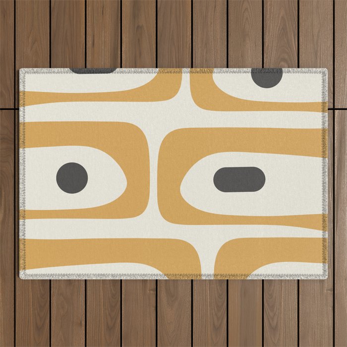 Mid Century Modern Piquet Pattern in Mustard Gold Charcoal Cream  Outdoor Rug Gallery Image 1