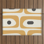 Mid Century Modern Piquet Pattern in Mustard Gold Charcoal Cream  Outdoor Rug Gallery Image 1