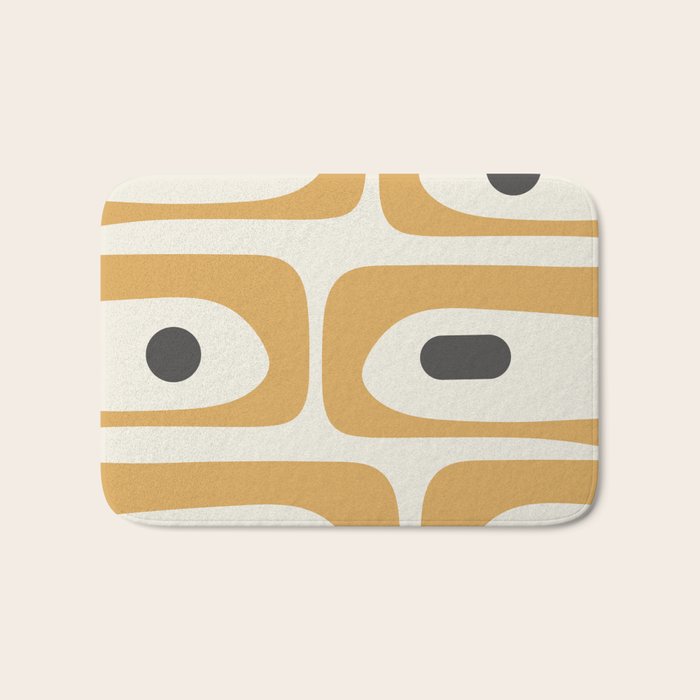 Mid Century Modern Piquet Pattern in Mustard Gold Charcoal Cream  Bath Mat Gallery Image 1