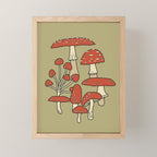 Red Cap Mushrooms on Sage Green Mini Art Print Gallery Image 1