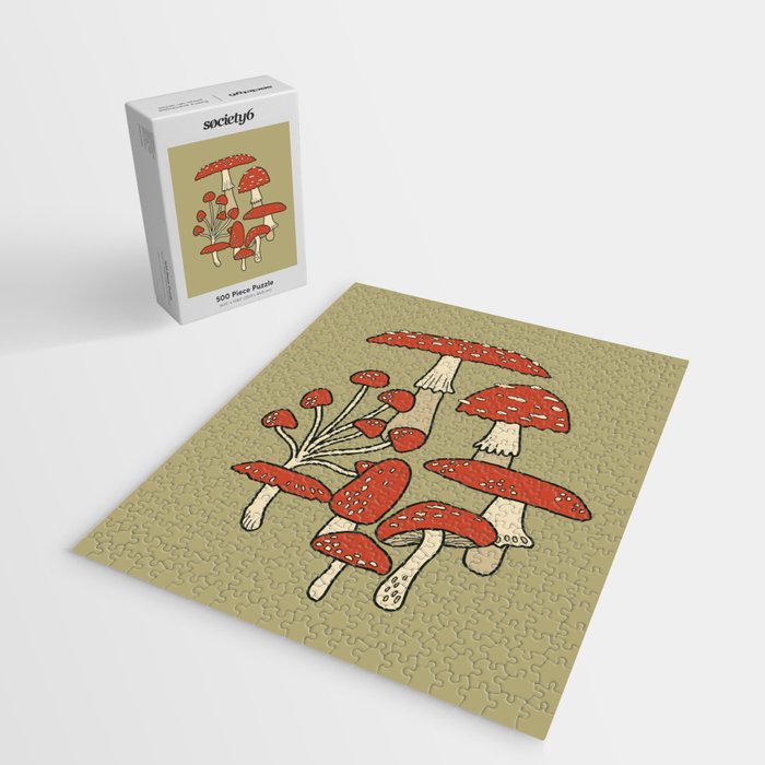 Red Cap Mushrooms on Sage Green Jigsaw Puzzle Gallery Image 2