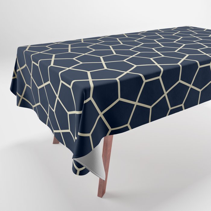 Abstract Geometric Pattern, Navy Blue and Gold Tablecloth Gallery Image 1