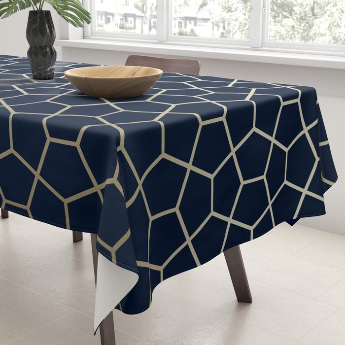 Abstract Geometric Pattern, Navy Blue and Gold Tablecloth Gallery Image 3