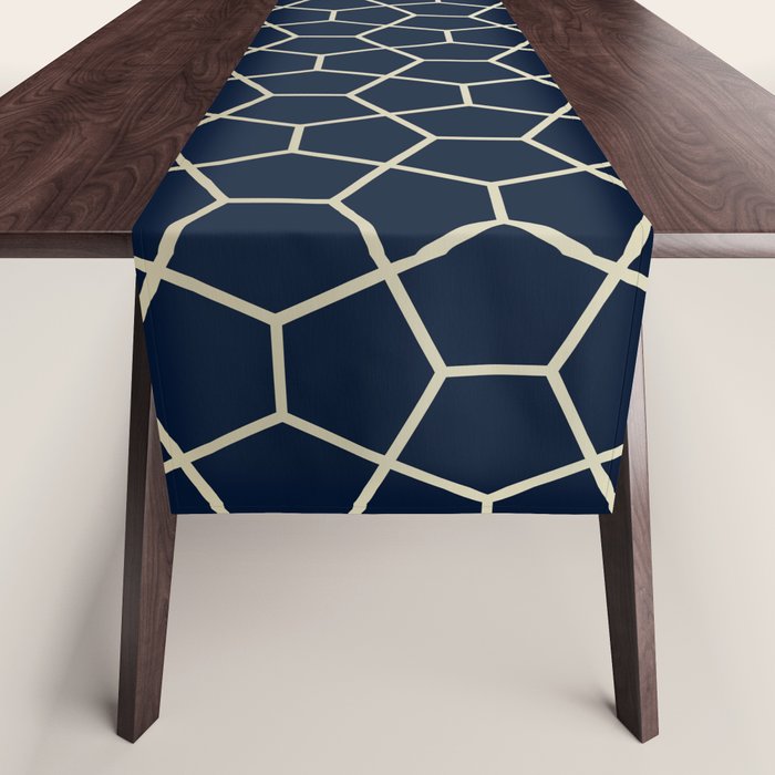 Abstract Geometric Pattern, Navy Blue and Gold Table Runner Gallery Image 1