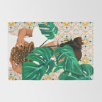 Monstera Plant Lady | Modern Bohemian Morocco Decor | Tropical Botanical Tiles Rug Gallery Image 2