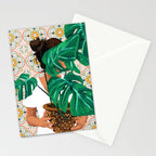 Monstera Plant Lady | Modern Bohemian Morocco Decor | Tropical Botanical Tiles Stationery Card Gallery Image 2