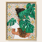Monstera Plant Lady | Modern Bohemian Morocco Decor | Tropical Botanical Tiles Serving Tray Gallery Image 1