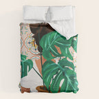 Monstera Plant Lady | Modern Bohemian Morocco Decor | Tropical Botanical Tiles Duvet Cover Gallery Image 6