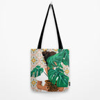 Monstera Plant Lady | Modern Bohemian Morocco Decor | Tropical Botanical Tiles Tote Bag Gallery Image 2