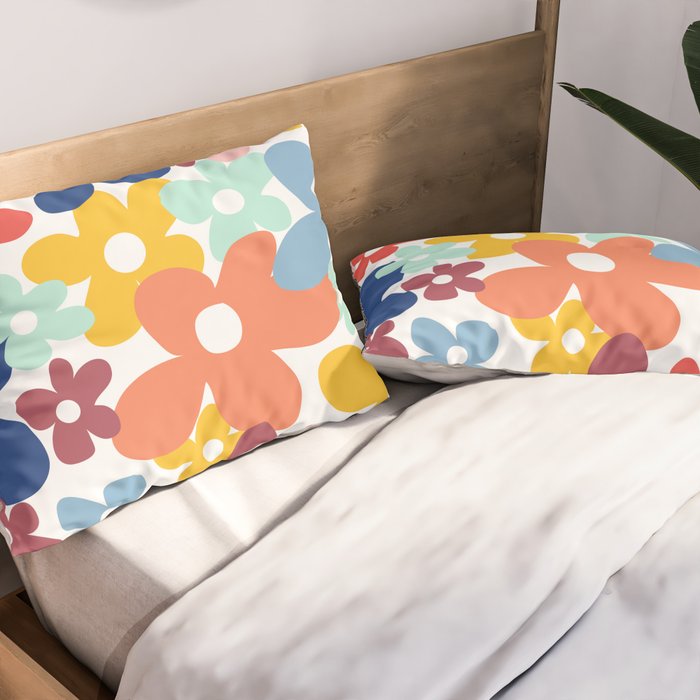 Wall Flower, Retro, Colorful, Floral Prints Pillow Sham Gallery Image 2