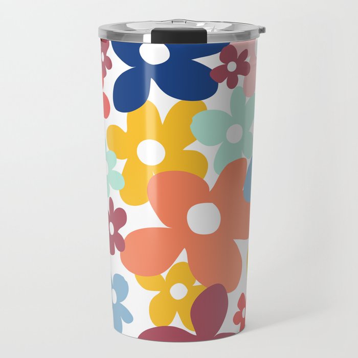 Wall Flower, Retro, Colorful, Floral Prints Travel Mug Gallery Image 1