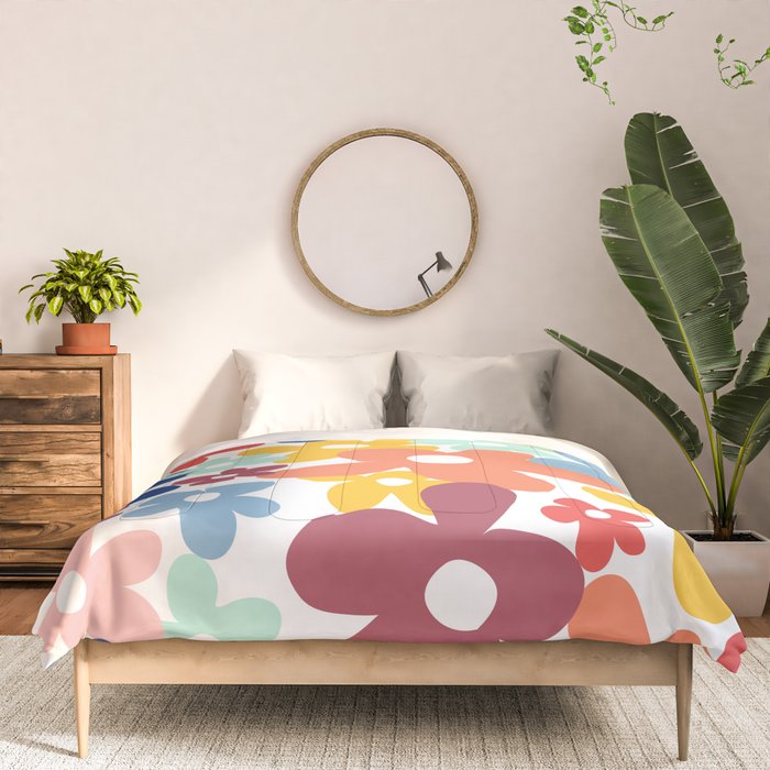 Wall Flower, Retro, Colorful, Floral Prints Comforter Gallery Image 3