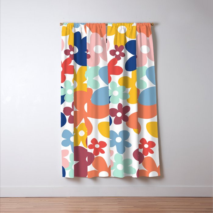 Wall Flower, Retro, Colorful, Floral Prints Window Curtain Gallery Image 3