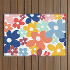 Wall Flower, Retro, Colorful, Floral Prints Outdoor Rug Gallery Image 1