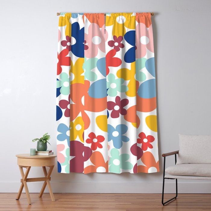 Wall Flower, Retro, Colorful, Floral Prints Window Curtain Gallery Image 5