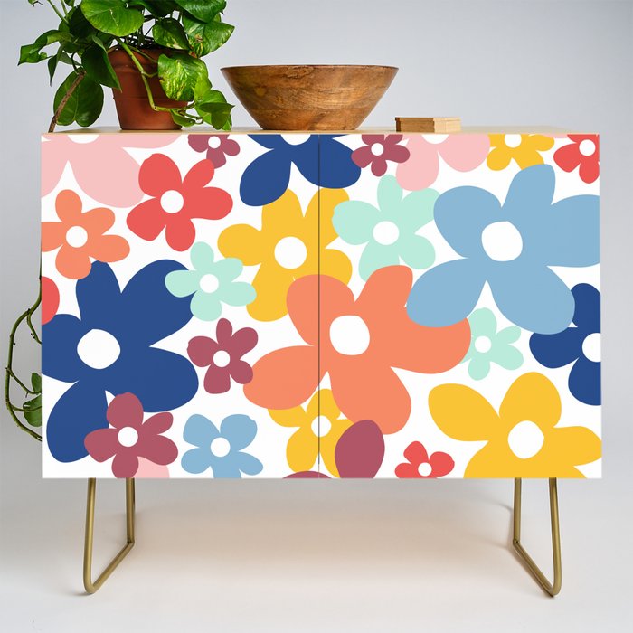Wall Flower, Retro, Colorful, Floral Prints Credenza Gallery Image 1