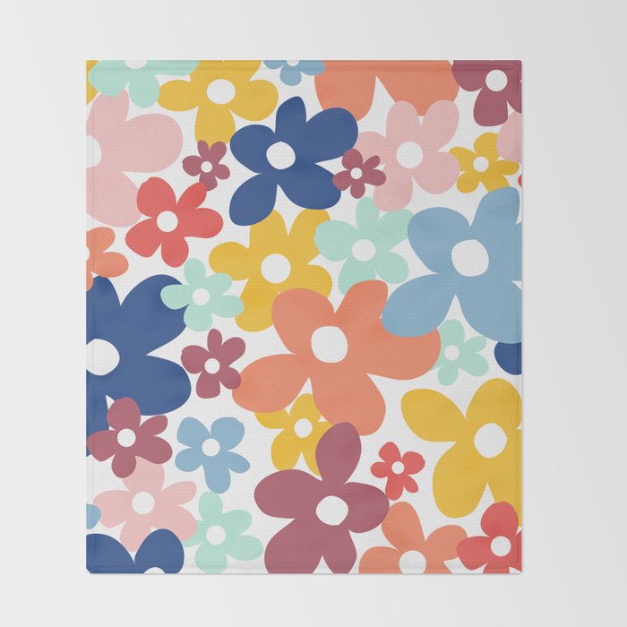 Wall Flower, Retro, Colorful, Floral Prints Throw Blanket Gallery Image 2