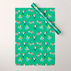 Happy Tropical Jungle Birds Toucan Hummingbird Parrot Green Wrapping Paper Gallery Image 1