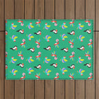 Happy Tropical Jungle Birds Toucan Hummingbird Parrot Green Outdoor Rug Gallery Image 1