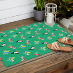 Happy Tropical Jungle Birds Toucan Hummingbird Parrot Green Outdoor Rug Gallery Image 2
