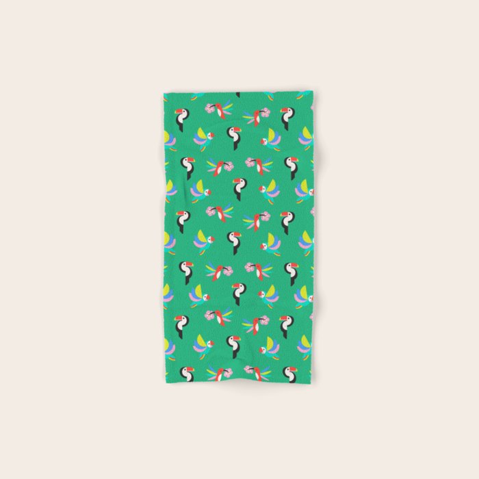 Happy Tropical Jungle Birds Toucan Hummingbird Parrot Green Bath Towel Gallery Image 1
