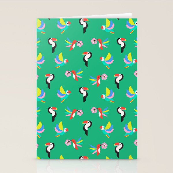 Happy Tropical Jungle Birds Toucan Hummingbird Parrot Green Stationery Card Gallery Image 1