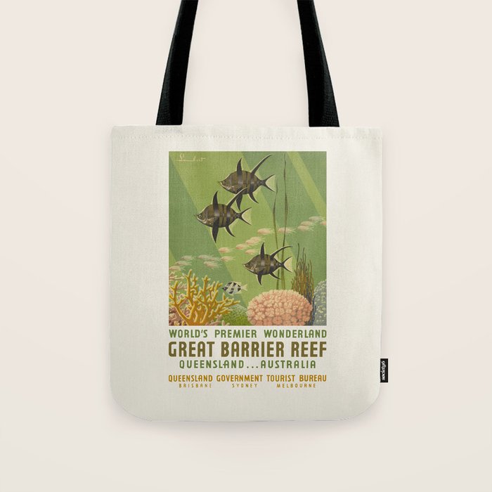 Great Barrier Reef, Queensland - Vintage australian travel poster, 1930s Tote Bag Gallery Image 1