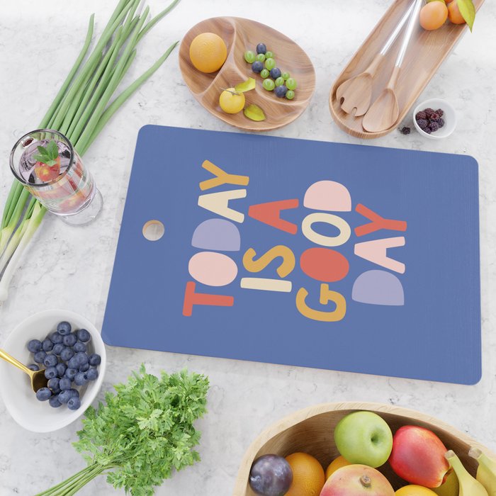 Today is a Good Day in blue red peach pink and mustard yellow Cutting Board Gallery Image 2