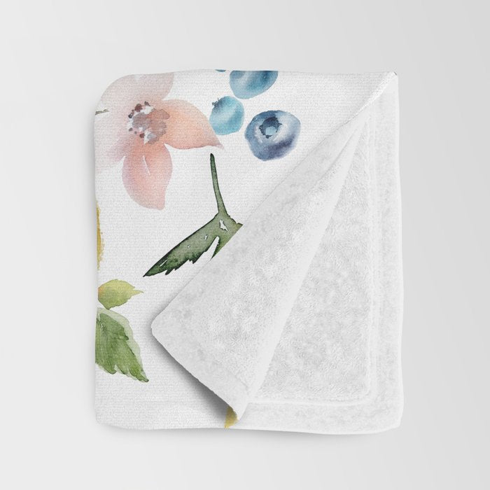 Lemon Berries and Cherries Watercolor Pattern Throw Blanket Gallery Image 3