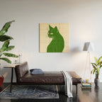 Minimalist Green Cat Wood Wall Art Gallery Image 2