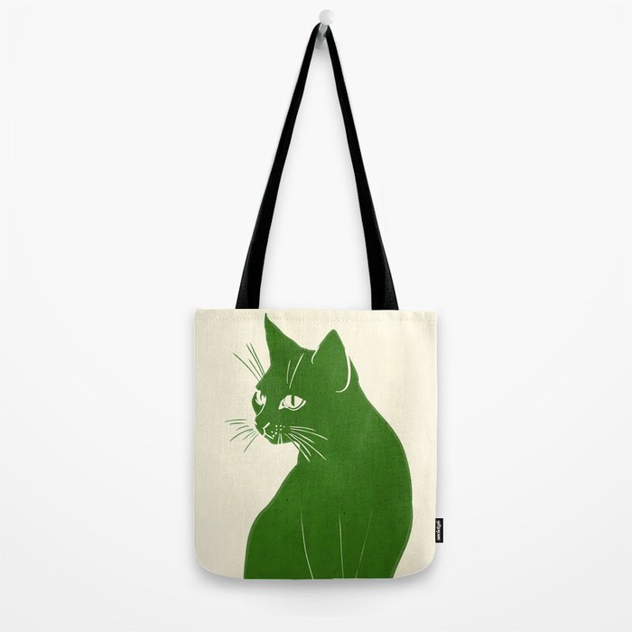 Minimalist Green Cat Tote Bag Gallery Image 2