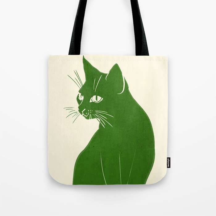 Minimalist Green Cat Tote Bag Gallery Image 1