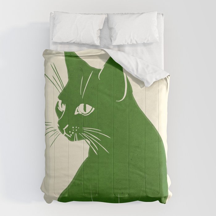 Minimalist Green Cat Comforter Gallery Image 6