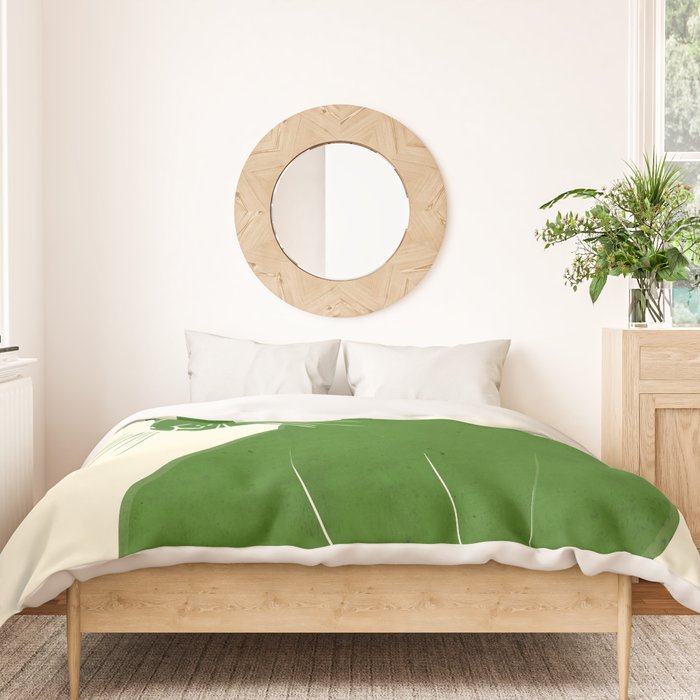 Minimalist Green Cat Duvet Cover Gallery Image 3