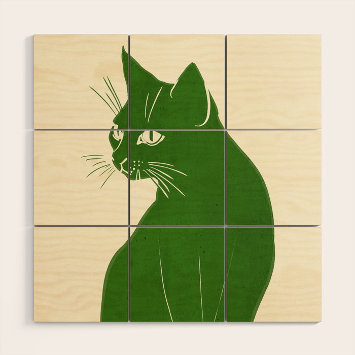 Minimalist Green Cat Wood Wall Art Gallery Image 3