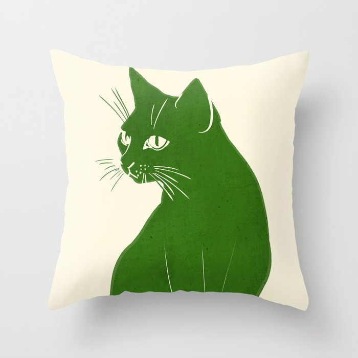 Minimalist Green Cat Throw Pillow Gallery Image 6