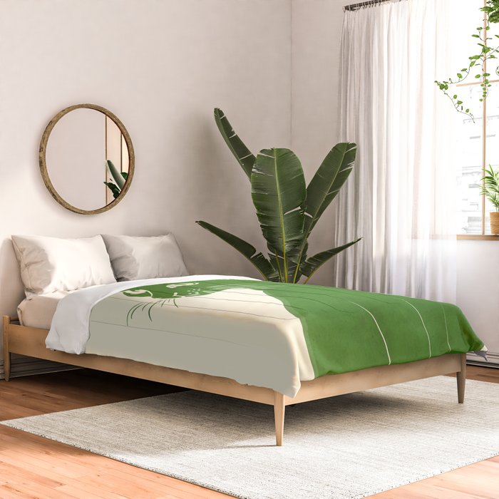 Minimalist Green Cat Comforter Gallery Image 2