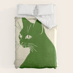 Minimalist Green Cat Duvet Cover Gallery Image 6