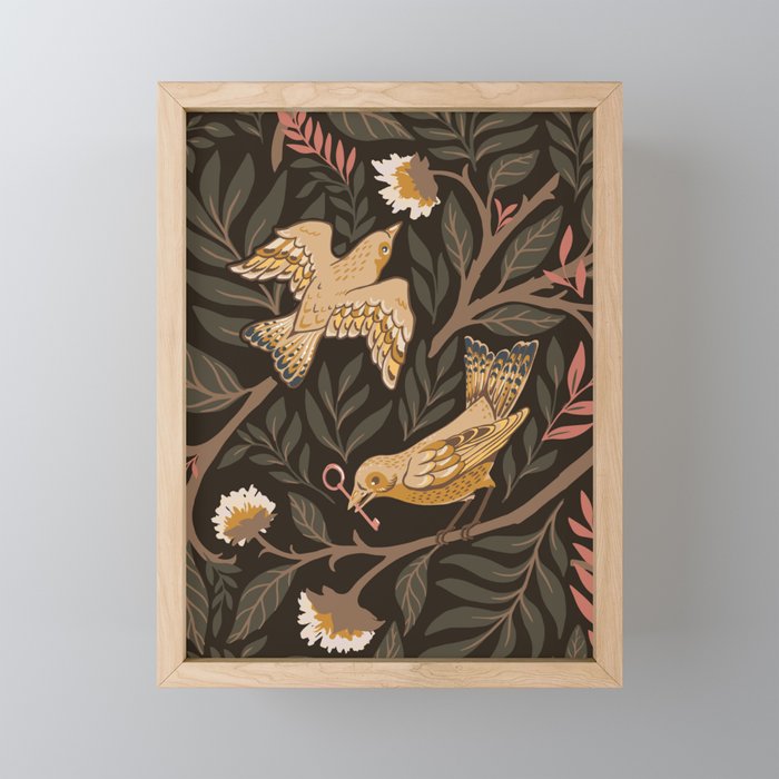 Secret Garden Spring Birds - Forest Green Mini Art Print Gallery Image 1