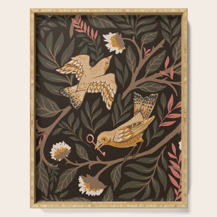 Secret Garden Spring Birds - Forest Green Serving Tray Gallery Image 1