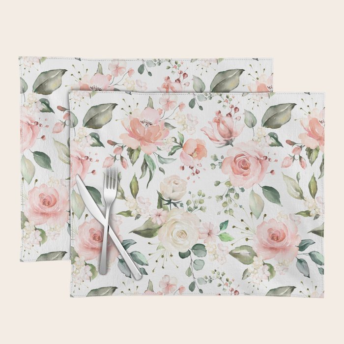 Sunny Floral Pastel Pink Watercolor Flower Pattern Placemat Gallery Image 1