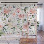 Sunny Floral Pastel Pink Watercolor Flower Pattern Wall Mural Gallery Image 1