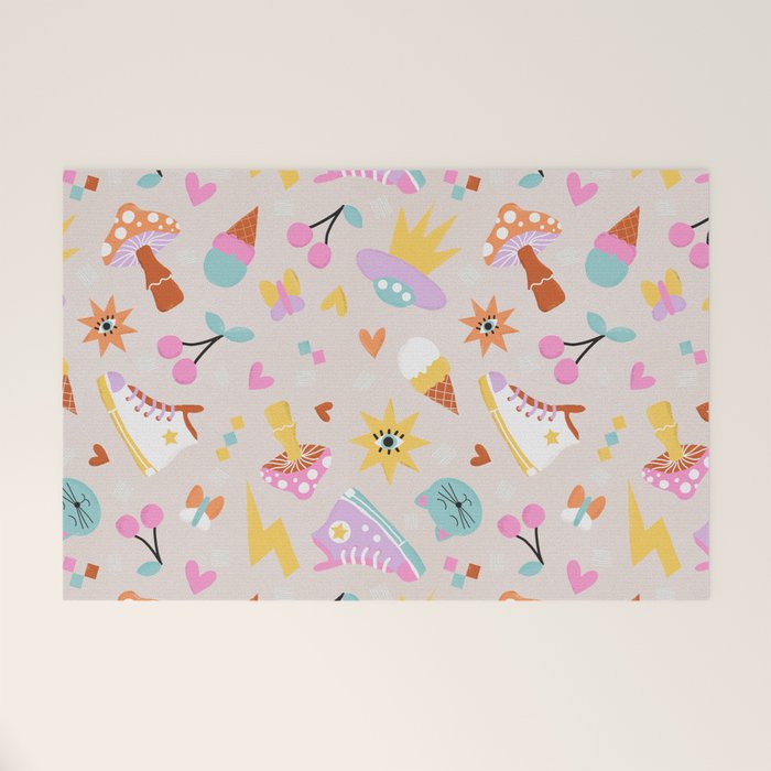 Pastel Nostalgic Doodles - Retro Teen Pattern Welcome Mat Gallery Image 1